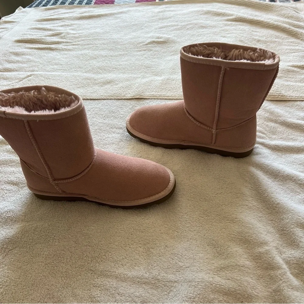 Time & Tru Pink Leather Faux Fur Lined Boots Sz 7 Ankle Winter